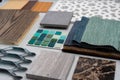 Samples of material, wood , on concrete table.Interior design se Royalty Free Stock Photo