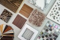 Samples of material, wood , on concrete table.Interior design select material for idea. Decoration idea concept Royalty Free Stock Photo