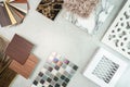 Samples of material, wood , on concrete table.Interior design select material for idea. Decoration idea concept Royalty Free Stock Photo