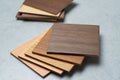 Samples of material, wood , on concrete table.Interior design se Royalty Free Stock Photo