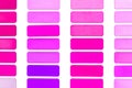 Samples of purple and pink, different shades of violet on a white background, isolated, close-up