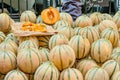 Sampling honey dew melon, at St Remy farmers market Royalty Free Stock Photo