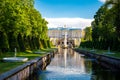 Samson channel and view to Grand Cascade of Peterhof Palace, Samson fountain and Fountain alley Royalty Free Stock Photo