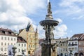 Samson`s fountain in Premysl Otakar II town square, Ceske Budejovice, Czech Republic Royalty Free Stock Photo