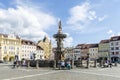 Samson`s fountain in Premysl Otakar II town square, Ceske Budejovice, Czech Republic Royalty Free Stock Photo