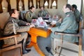 Samsun / Turkey - August 09 2019: Wax statues showing the meeting of AtatÃÂ¼rk and his gunmates in a room inside the historical