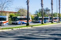 SamTrans buses stopped at the station