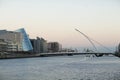 The Samuel Beckett Bridge crosses the Liffey River