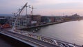 Samuel Beckett Bridge over River Liffey in Dublin - aerial view Royalty Free Stock Photo