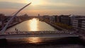 Samuel Beckett Bridge over River Liffey in Dublin - aerial view Royalty Free Stock Photo