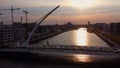 Samuel Beckett Bridge over River Liffey in Dublin - aerial view Royalty Free Stock Photo