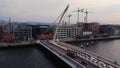 Samuel Beckett Bridge over River Liffey in Dublin - aerial view Royalty Free Stock Photo