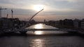 Samuel Beckett Bridge over River Liffey in Dublin - aerial view Royalty Free Stock Photo