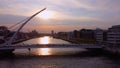 Samuel Beckett Bridge over River Liffey in Dublin - aerial view Royalty Free Stock Photo