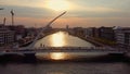 Samuel Beckett Bridge over River Liffey in Dublin - aerial view Royalty Free Stock Photo