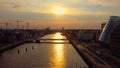 Samuel Beckett Bridge over River Liffey in Dublin - aerial view Royalty Free Stock Photo