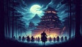 samurai ambushing castle at night wallpaper Royalty Free Stock Photo
