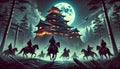 samurai ambushing castle at night wallpaper Royalty Free Stock Photo