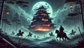 samurai ambushing castle at night wallpaper Royalty Free Stock Photo