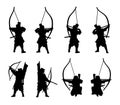 Samurai-archers silhouette set isolated in a vector Royalty Free Stock Photo