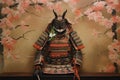 samurai armor with backdrop of japanese brush painting Royalty Free Stock Photo