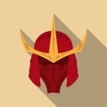 Samurai armor helmet with long shadow in a flat design. Vector illustration eps10