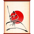 Samurai background parchment katana fighting stance ink silhouette