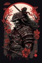 Samurai bushido and red flowers design, Oni mask. hannya mask. japan mask Royalty Free Stock Photo