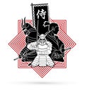 3 Samurai composition cartoon graphic vector. Royalty Free Stock Photo