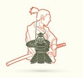 2 Samurai composition cartoon graphic vector Royalty Free Stock Photo