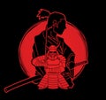 2 Samurai composition cartoon graphic vector. Royalty Free Stock Photo