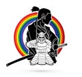 2 Samurai composition cartoon graphic vector Royalty Free Stock Photo