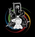 3 Samurai composition with flag Japanese font mean Samurai graphic vector Royalty Free Stock Photo