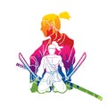 Samurai composition with swords cartoon graphic