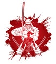 2 Samurai composition with swords cartoon graphic