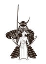 2 Samurai composition with swords cartoon graphic