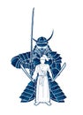 Samurai composition with swords cartoon graphic