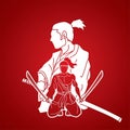 2 Samurai composition with swords cartoon graphic