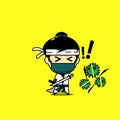Cute samurai character wearing facemask cut virus. Samurai fighting against virus. Illustration vector Royalty Free Stock Photo