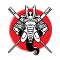 Samurai Elephan Red Japanese logo vector illustrtor