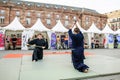 Samurai fight center of city performance
