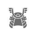 Samurai helmet, japanese warrior mask grey icon.