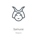 Samurai icon. Thin linear samurai outline icon isolated on white background from weapons collection. Line vector sign, symbol for Royalty Free Stock Photo