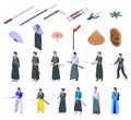 Samurai icons set, isometric style