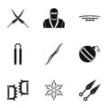 Samurai icons set, simple style