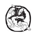 Samurai Jiu Jitsu Judo Fighting Drawing Royalty Free Stock Photo