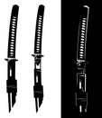 Samurai katana sword black and white vector design set