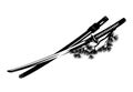 Samurai katana sword with scabbard and pine tree branch black and white vector outline