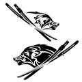 Samurai katana sword and wolf head black and white vector design Royalty Free Stock Photo