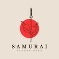 samurai and kitsune mask line art logo vector illustration template design Royalty Free Stock Photo